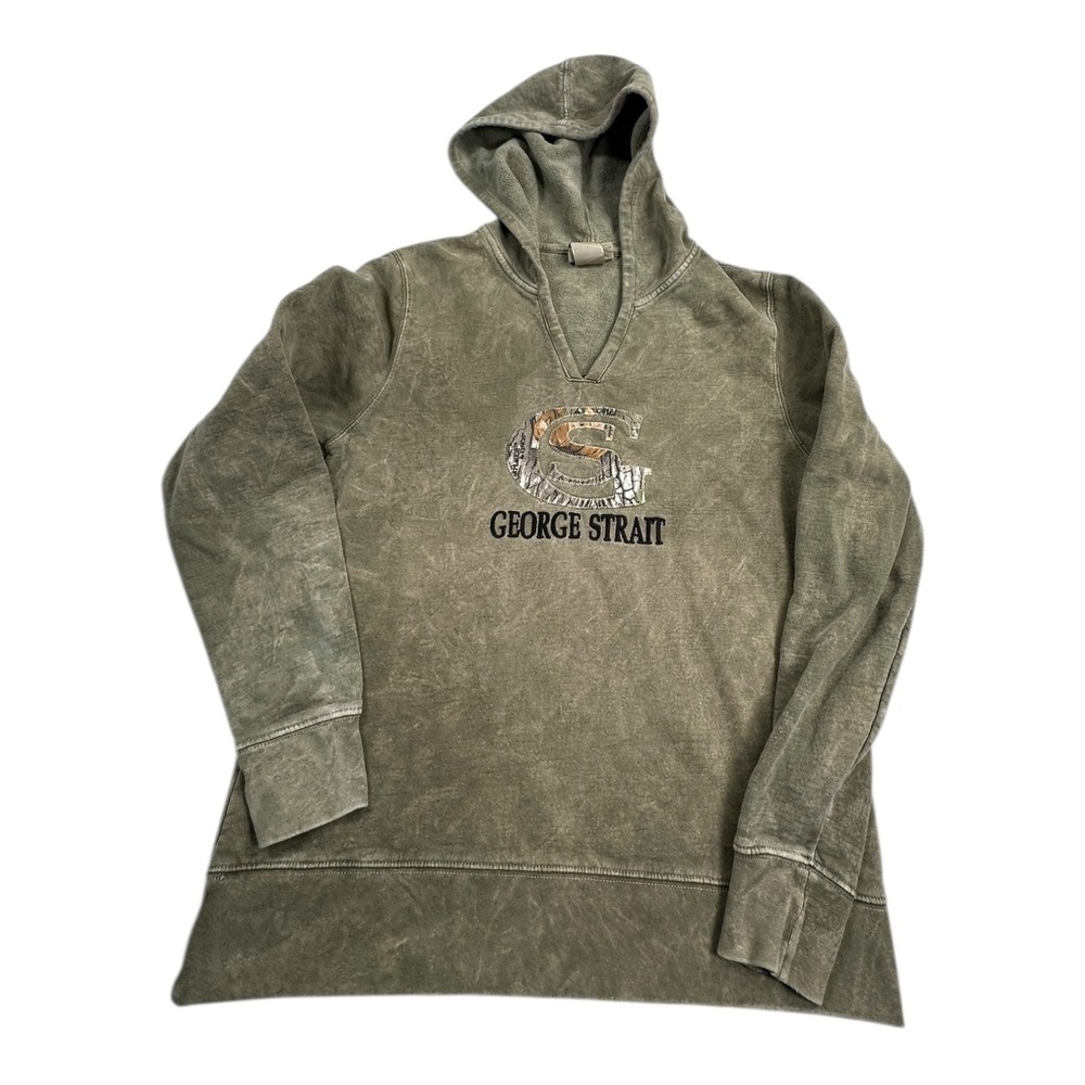 George Strait Graphic Hoodie Sweatshirt Green Distressed Cotton Size‎ Medium